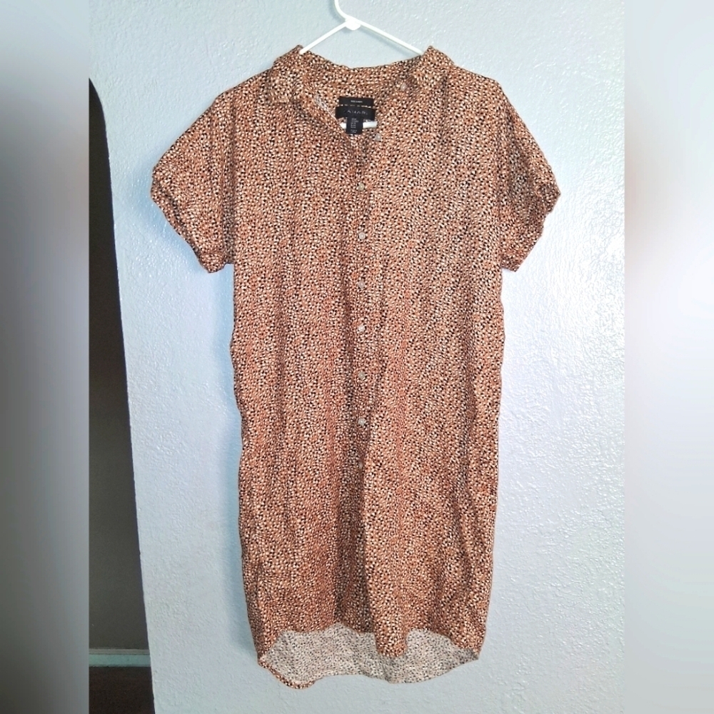 Tahari 100% Linen Button Down Ploka Dot Shirt Dress M
